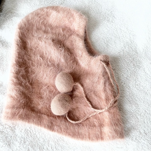 Vintage Y2K Hatterdashers Balaclava Hooded Beige Hat w/ pom-pom drawstring New - Picture 2 of 9